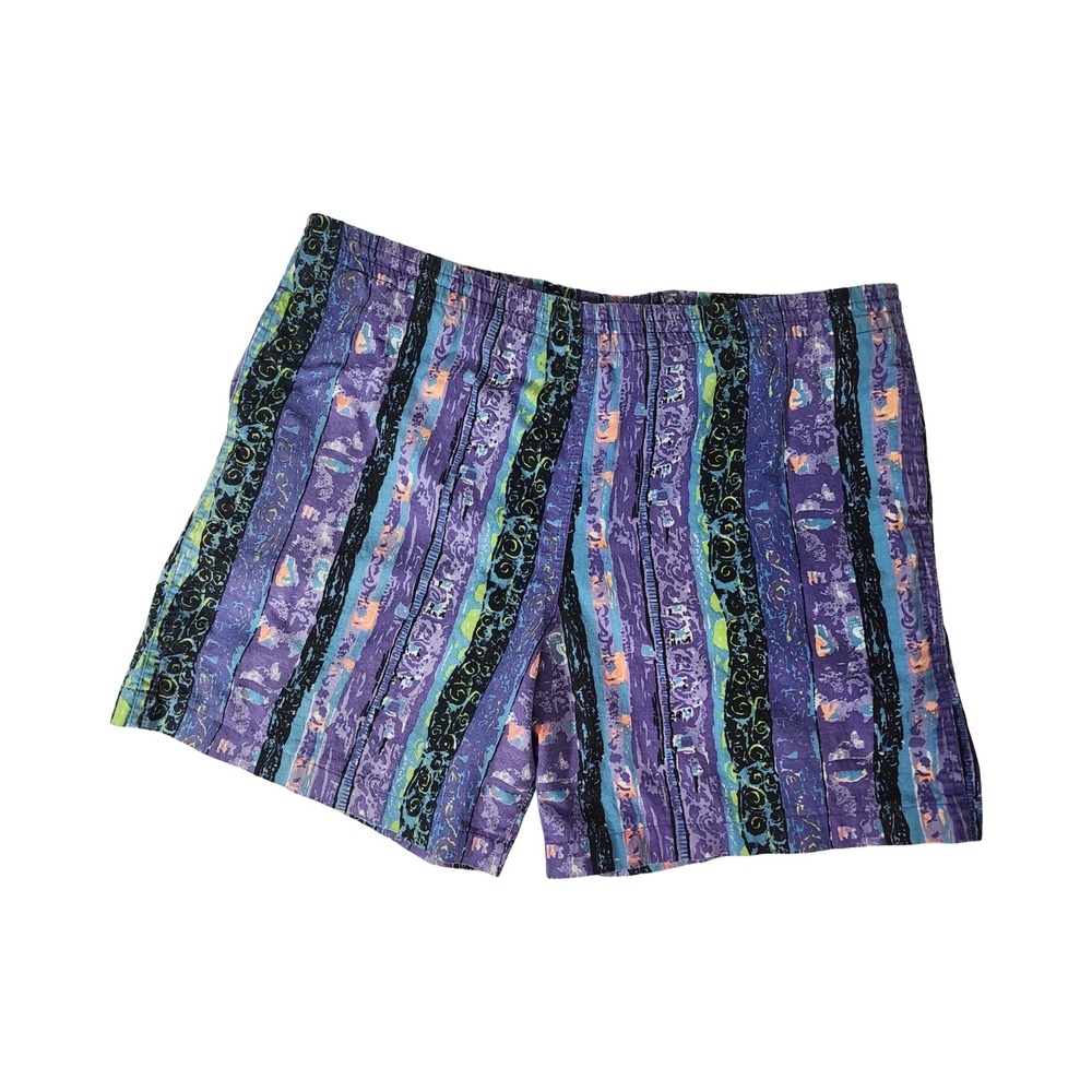 Islander Vintage 90s Purple Abstract Cotton Swim Trunks Shorts Mens Medium 32-34